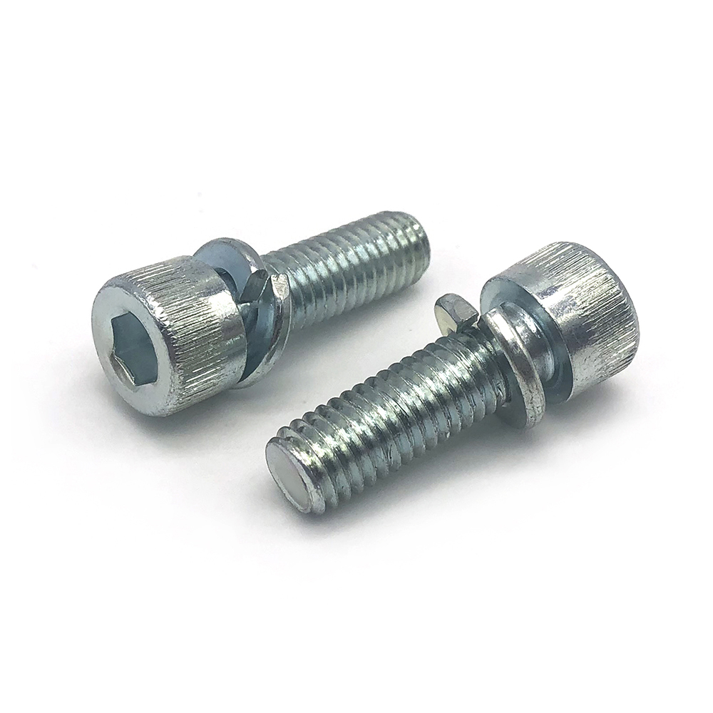 鍍鋅8.8級圓柱頭內(nèi)六角組合螺絲彈墊組合螺絲定制非標螺絲